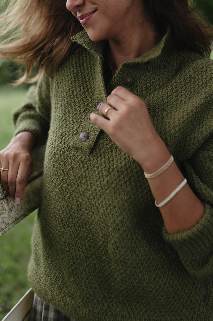 Imogene Oversized Wool Henley in Moss - Pre-Order 1/30