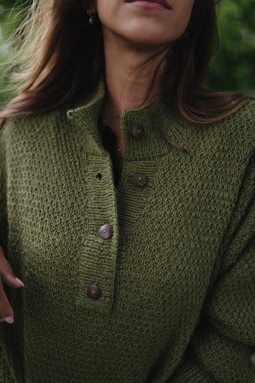 Imogene Oversized Wool Henley in Moss - Pre-Order 1/30