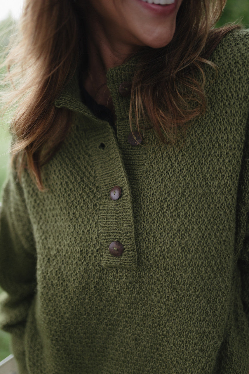 Imogene Oversized Wool Henley in Moss - Pre-Order 1/30