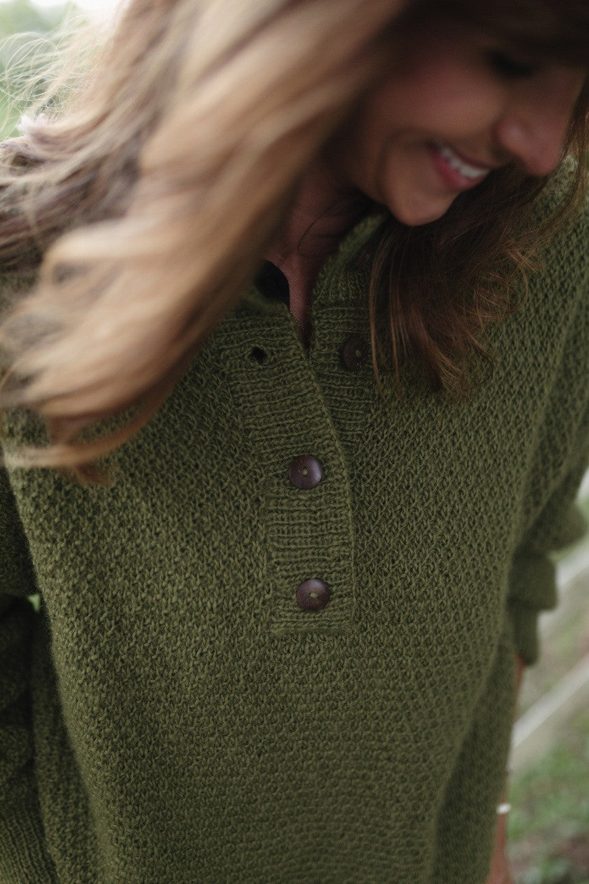 Imogene Oversized Wool Henley in Moss - Pre-Order 1/30