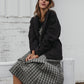 Portuguese Wool Pieper Coat in Black and Brown Herringbone - L and XL Left