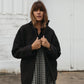 Portuguese Wool Pieper Coat in Black and Brown Herringbone - L and XL Left