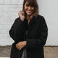 Portuguese Wool Pieper Coat in Black and Brown Herringbone - L and XL Left