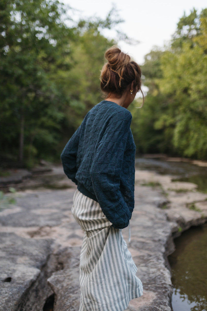 Tina Triangle Knit Cotton Cardigan in Teal