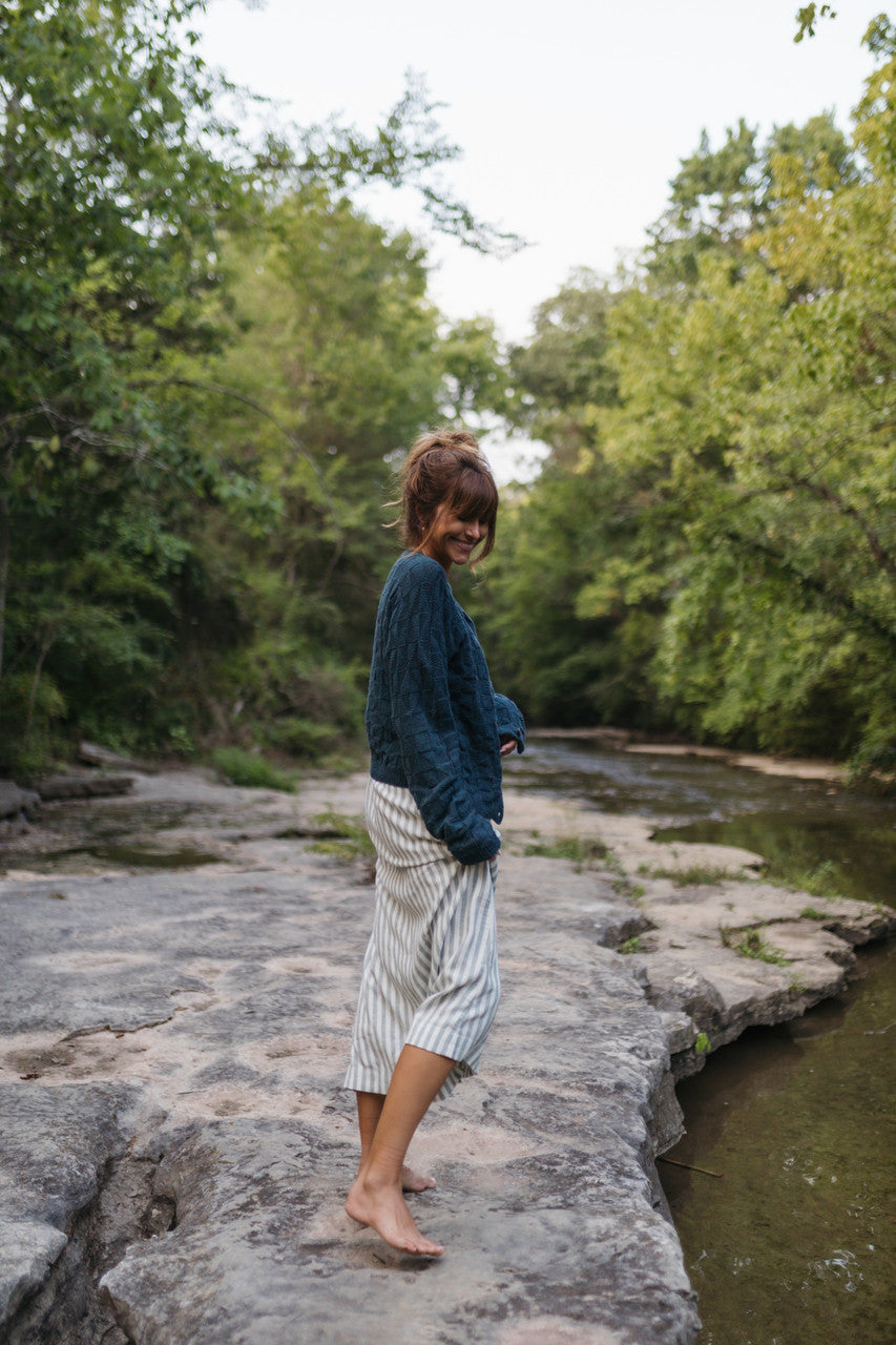 Tina Triangle Knit Cotton Cardigan in Teal