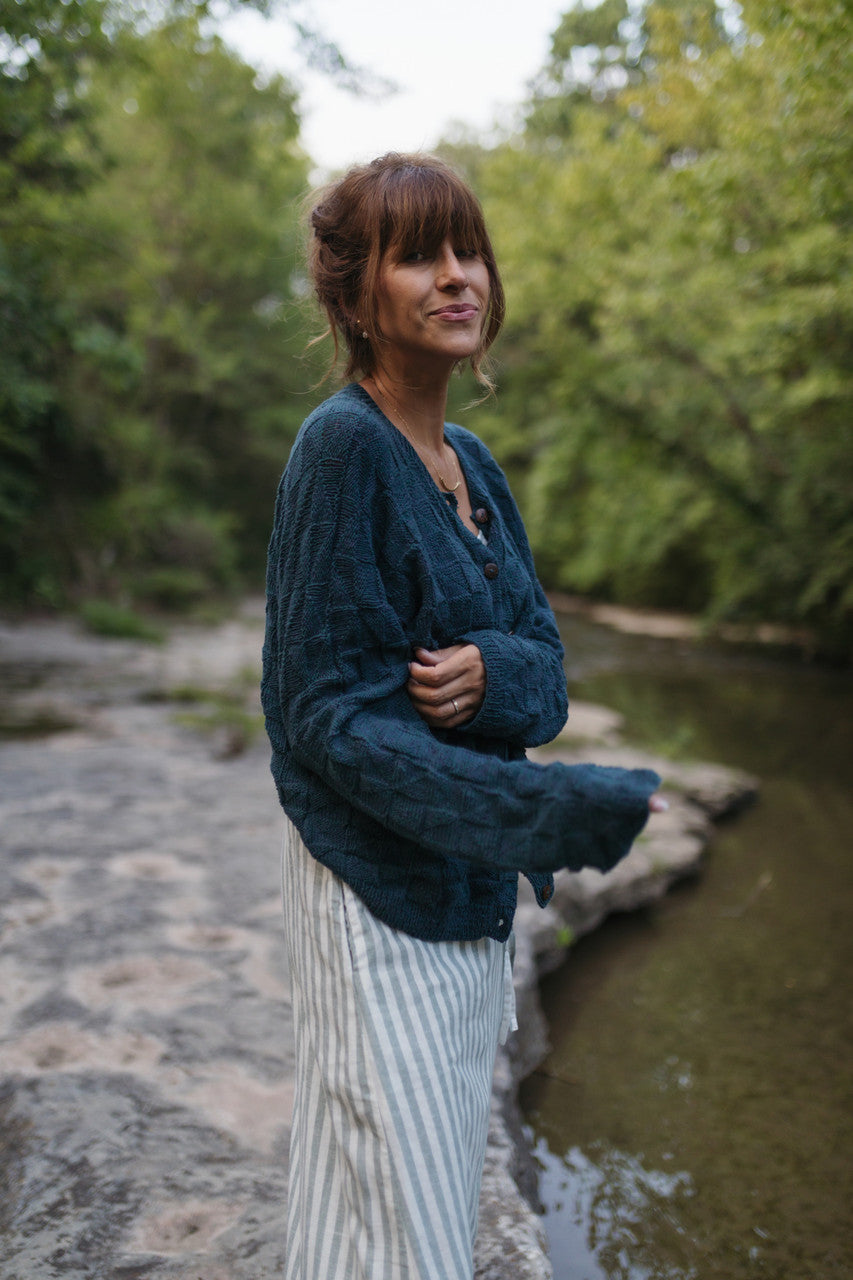 Tina Triangle Knit Cotton Cardigan in Teal