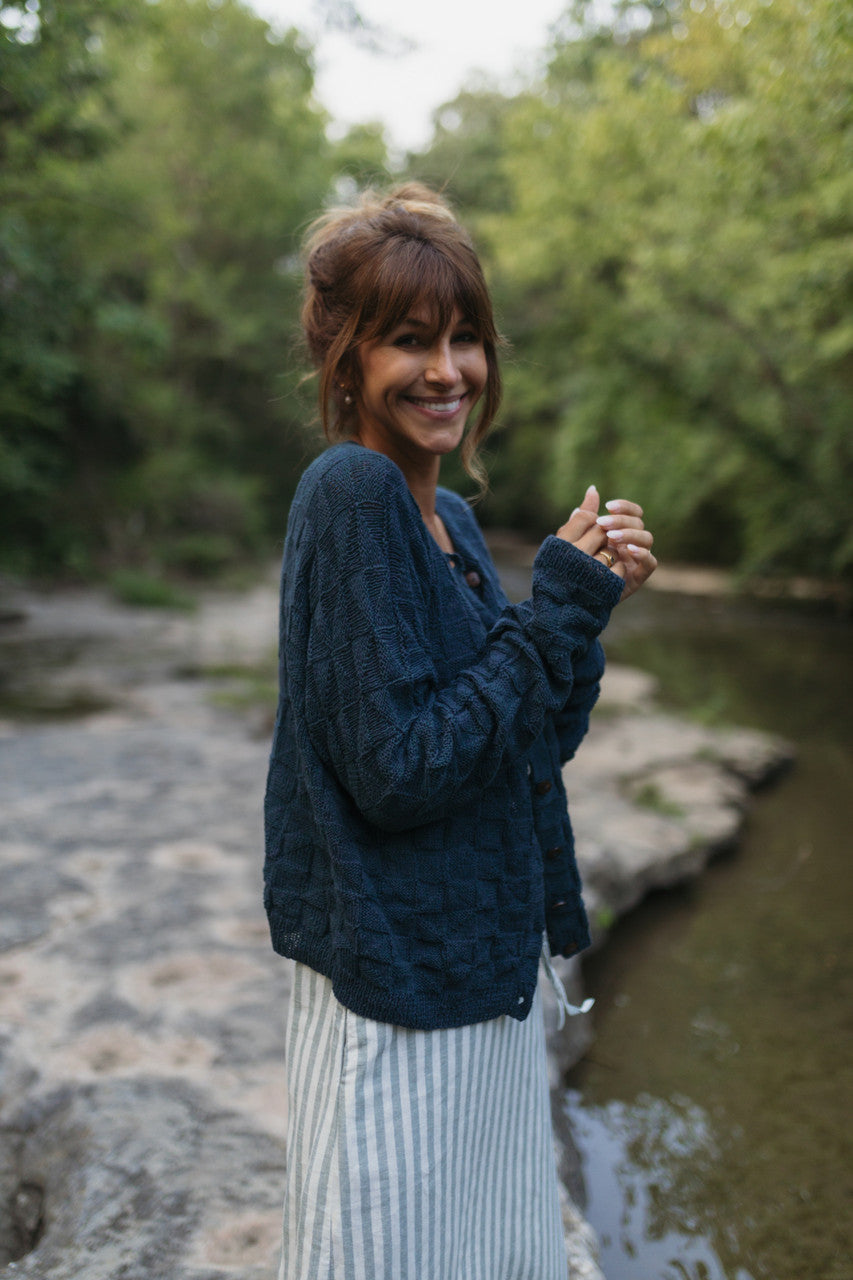 Tina Triangle Knit Cotton Cardigan in Teal