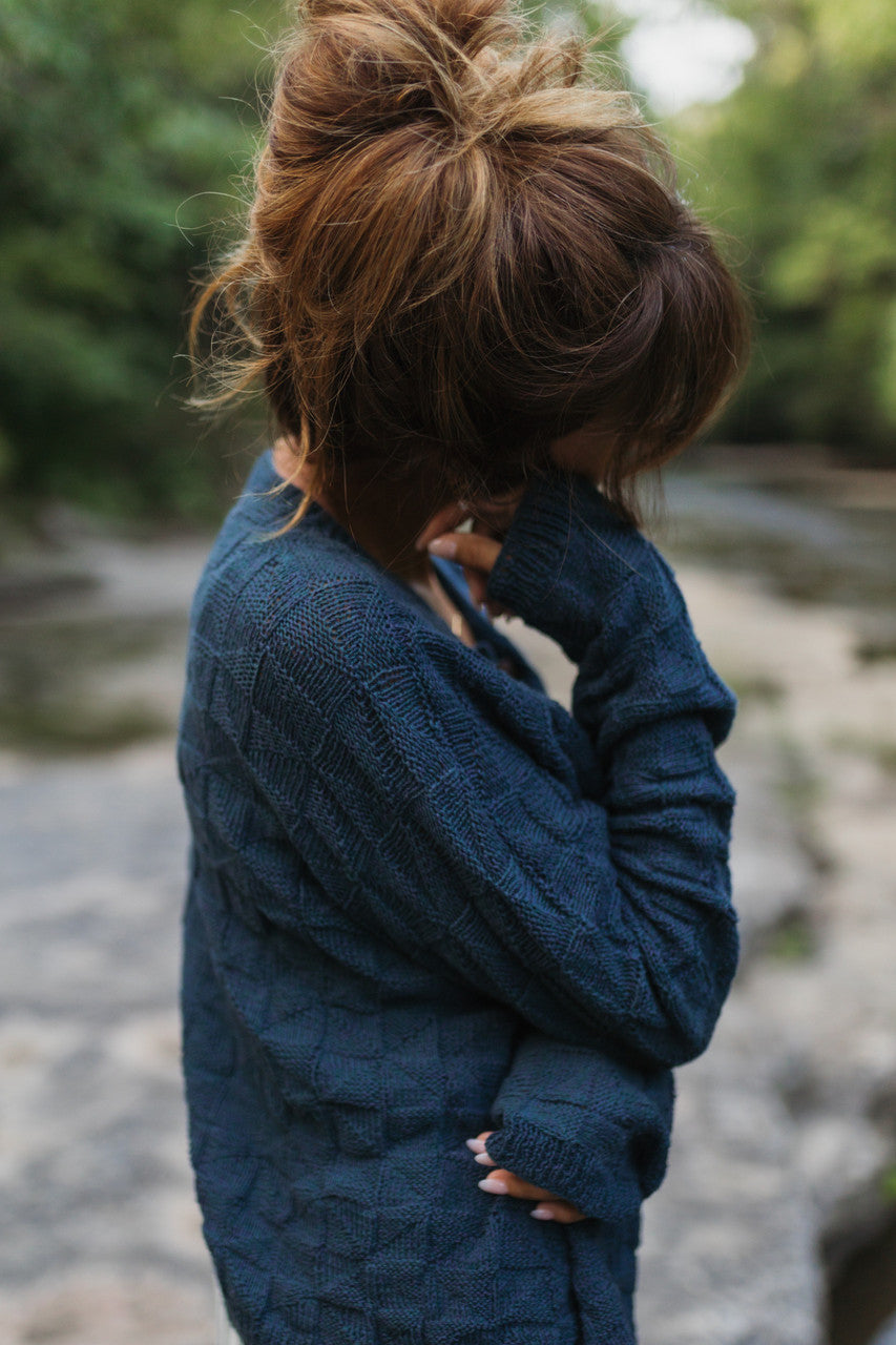 Tina Triangle Knit Cotton Cardigan in Teal