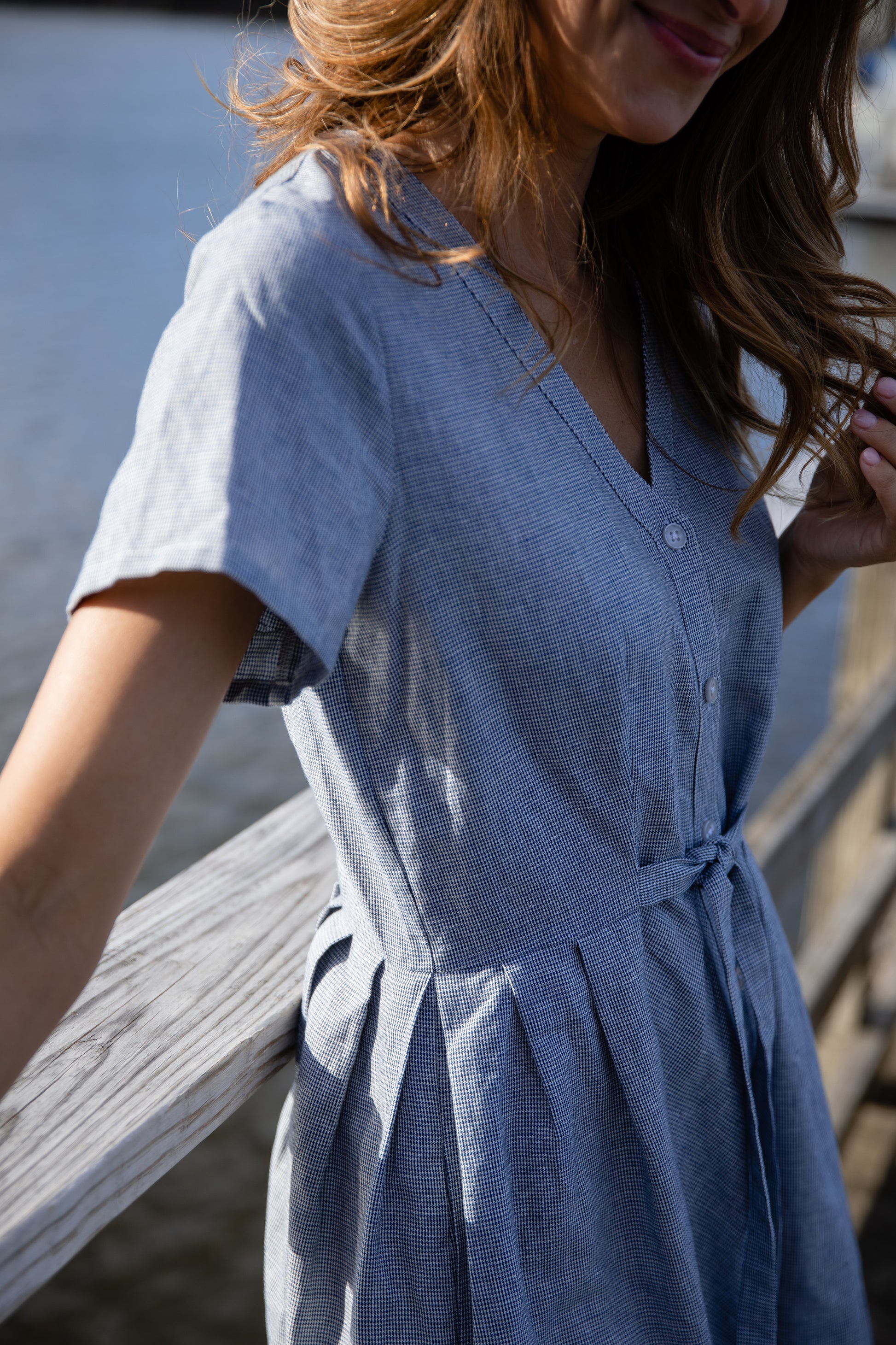 June Dress in Blue/White Small Check LizAlig June Dress in Blue/White Small Check LizAlig