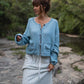 Kim Classic Cotton Cardigan in Light Blue Made to Order