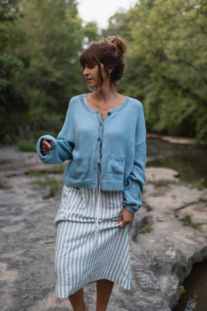 Kim Classic Cotton Cardigan in Light Blue - Pre-Order 2/30