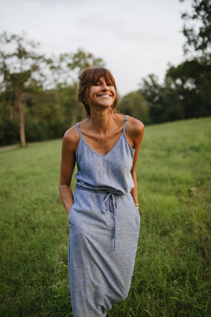 Linen Skirt Set in Light Blue Linen M / Tank Top Linen Skirt Set in Light Blue Linen M / Tank Top