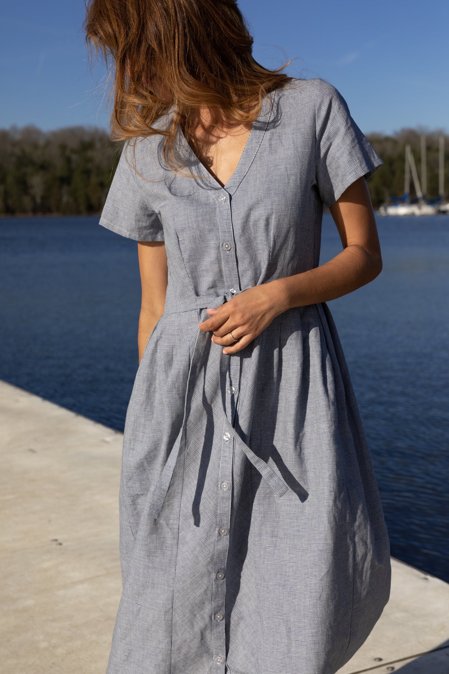 June Dress in Blue/White Small Check LizAlig June Dress in Blue/White Small Check LizAlig