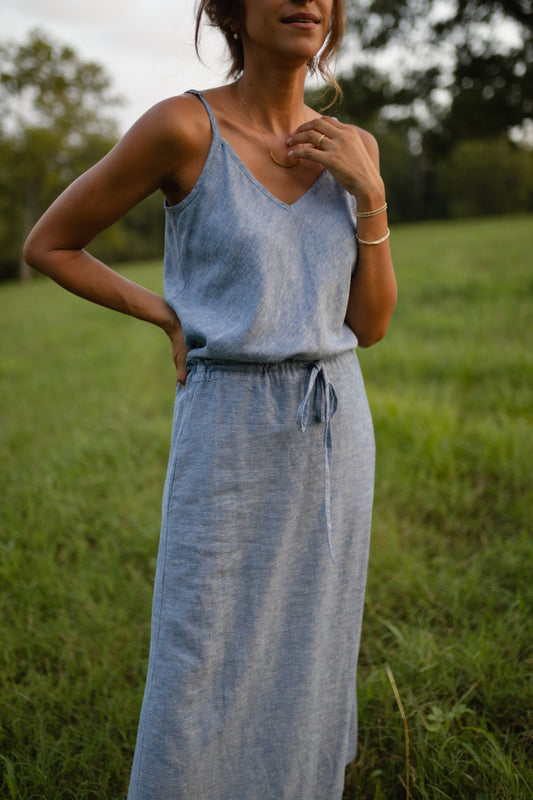 Linen Skirt Set in Light Blue - Pre-Order 2/30