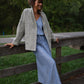 Portuguese Wool Pieper Coat in Light Grey and Cream Lace Weave Made to Order