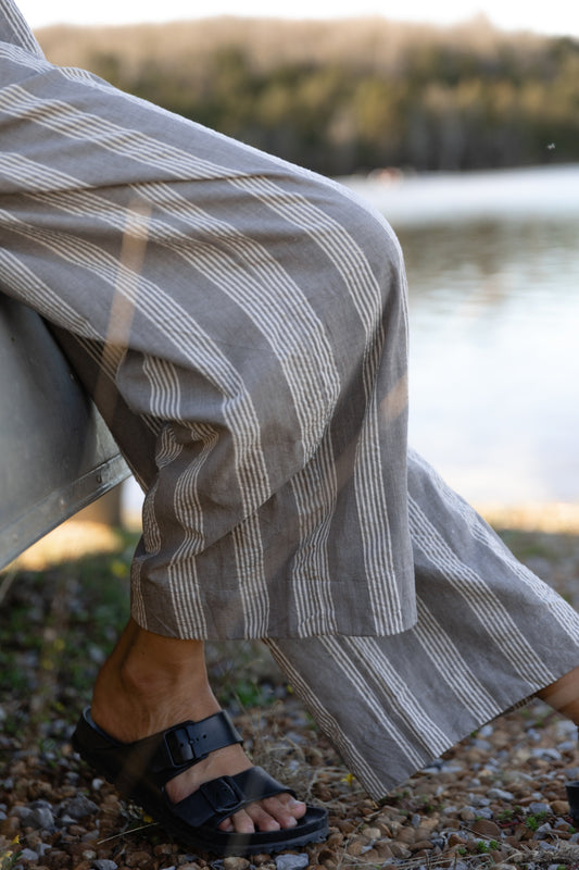 Katie Handwoven Cotton Set in Grey and White Stripe Made to Order