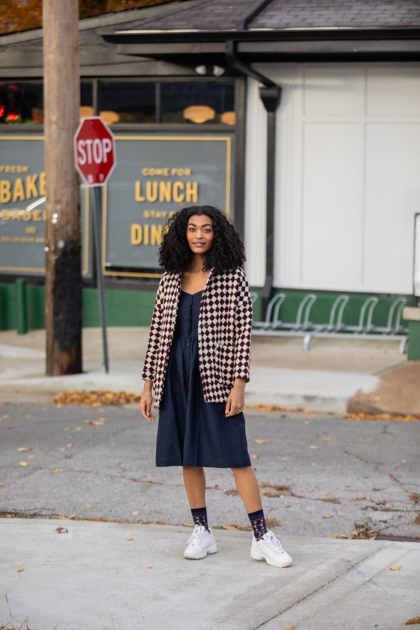 Portuguese Wool Pieper Coat in Grey Houndstooth