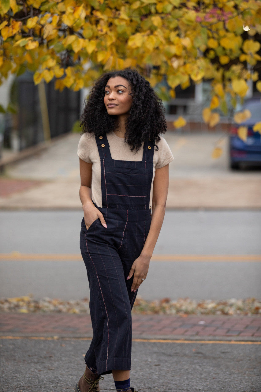 Dilsi Handwoven Cotton Overalls in Black and White - XS and XL Left