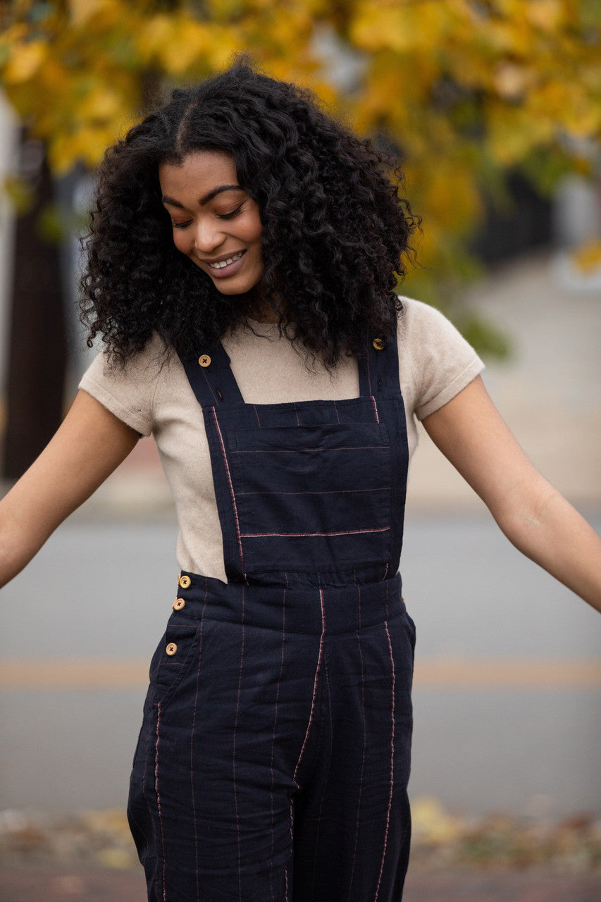 Dilsi Handwoven Cotton Overalls in Black and White - XS and XL Left