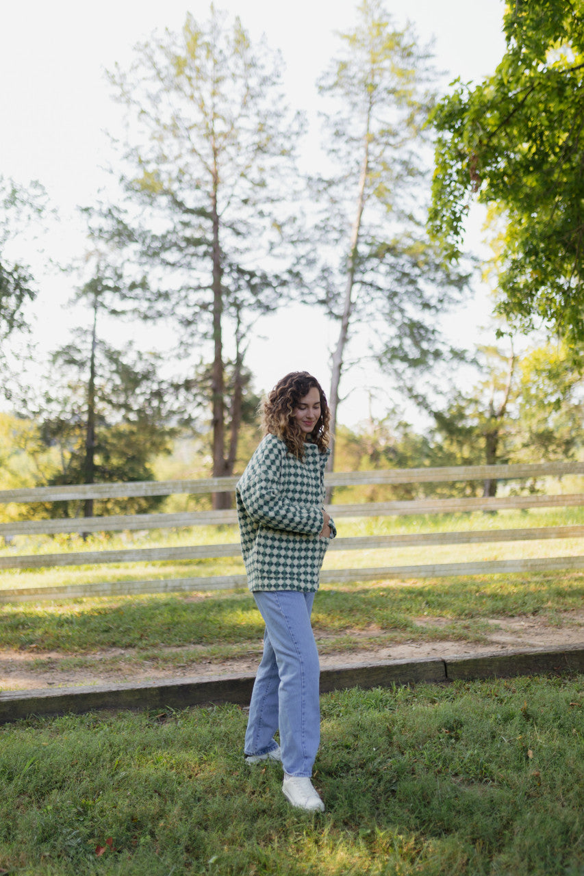 Portuguese Wool Pieper Coat in Sage/Slate and Cream Check Made to Order