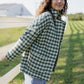 Portuguese Wool Pieper Coat in Sage/Slate and Cream Check Made to Order