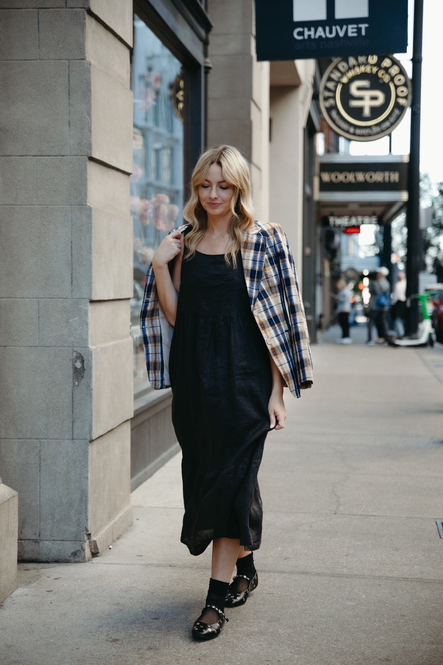 Long Lena Tiered Linen Dress in Dark Brown