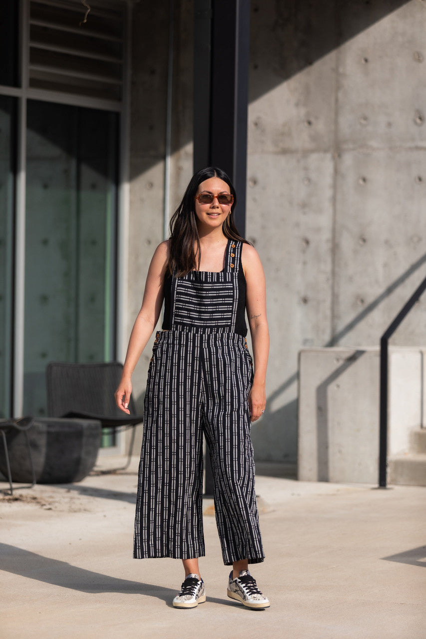Dilsi Handwoven Cotton Overalls in Black and White - XS and XL Left