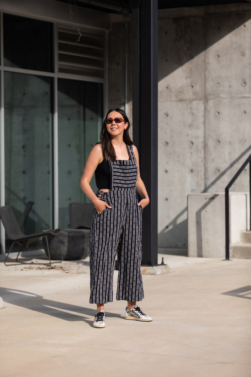 Dilsi Handwoven Cotton Overalls in Black and White - XS and XL Left