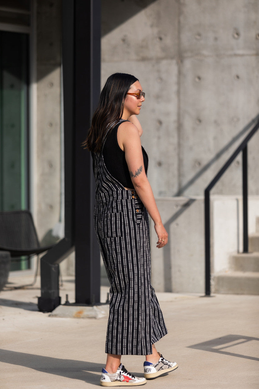 Dilsi Handwoven Cotton Overalls in Black and White - XS and XL Left