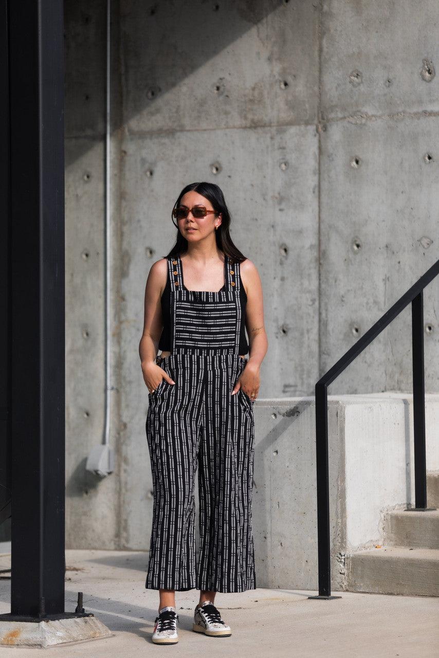 Dilsi Handwoven Cotton Overalls in Black and White - XS and XL Left