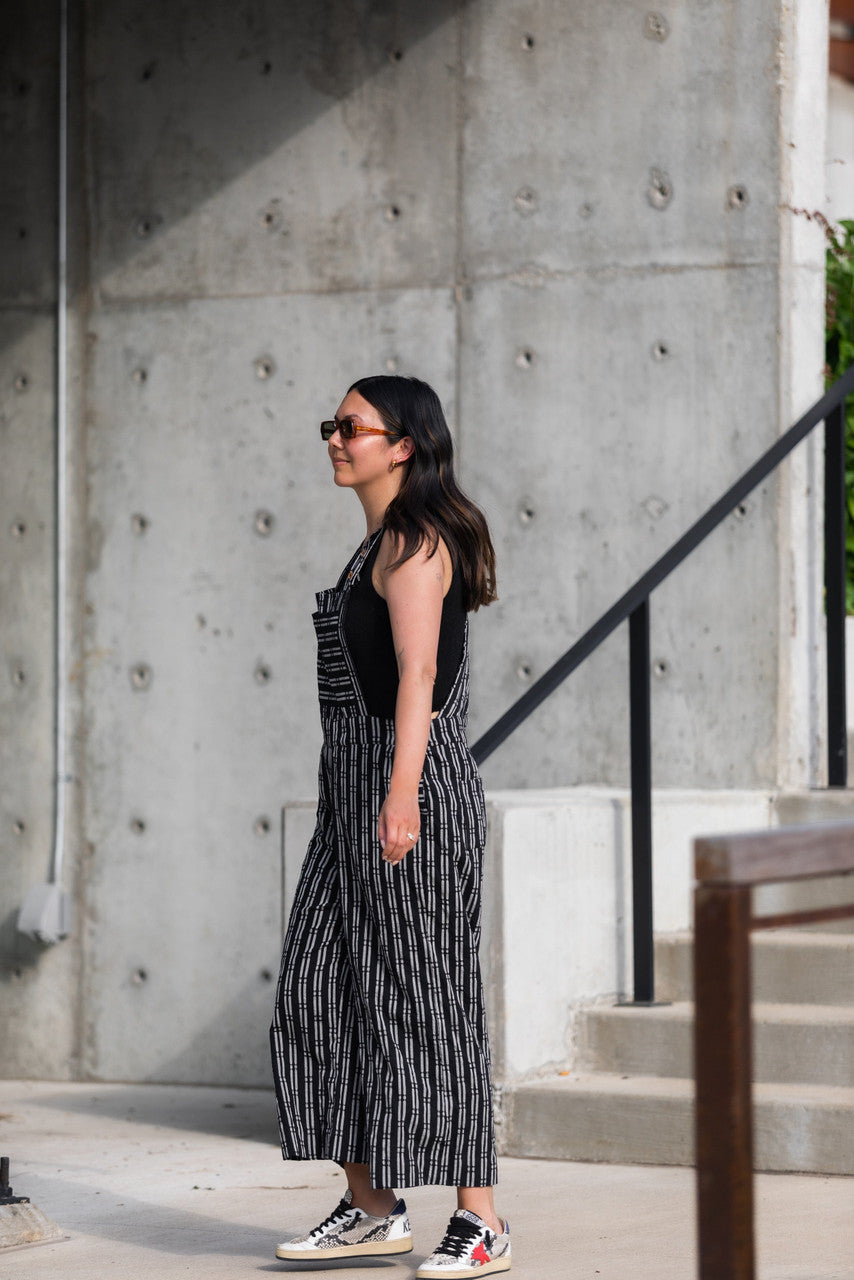 Dilsi Handwoven Cotton Overalls in Black and White - XS and XL Left