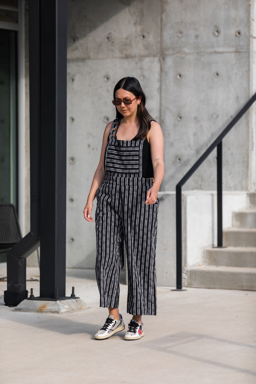 Dilsi Handwoven Cotton Overalls in Black and White - XS and XL Left