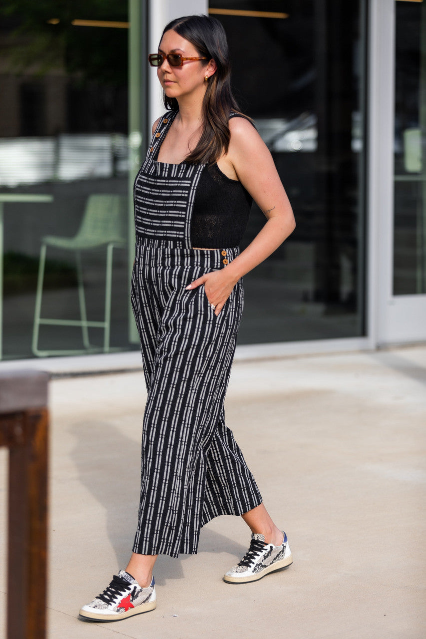 Dilsi Handwoven Cotton Overalls in Black and White - XS and XL Left