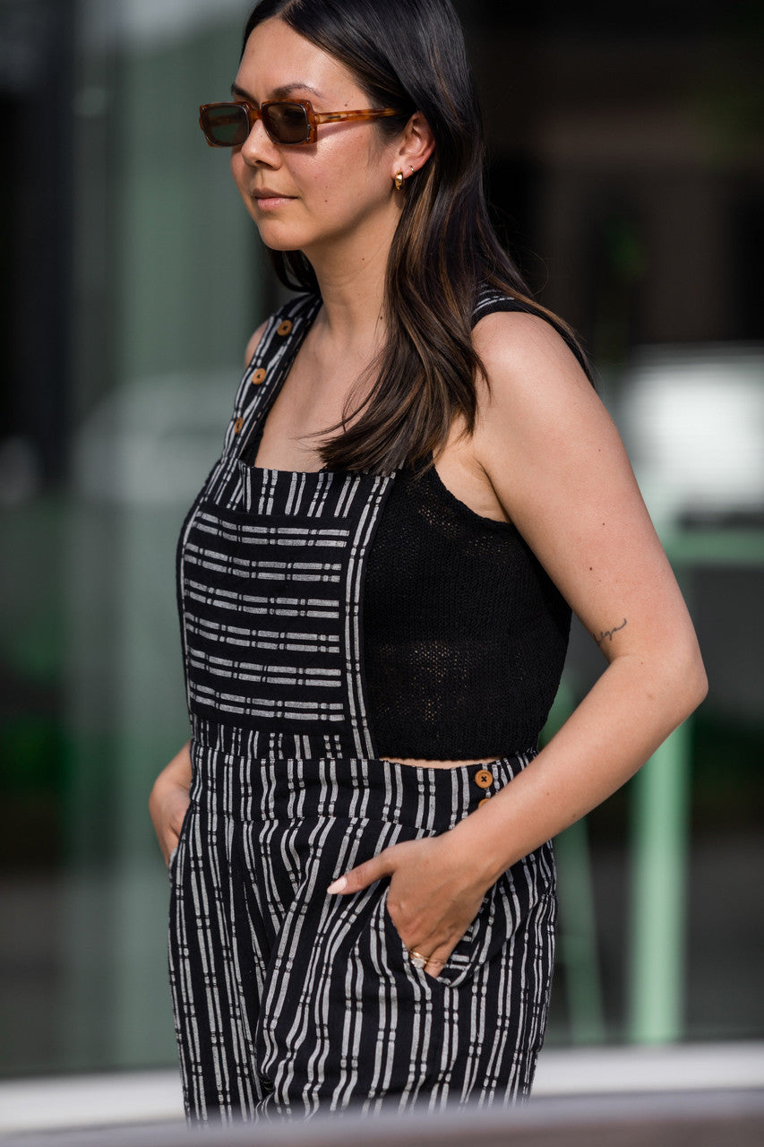 Dilsi Handwoven Cotton Overalls in Black and White - XS and XL Left