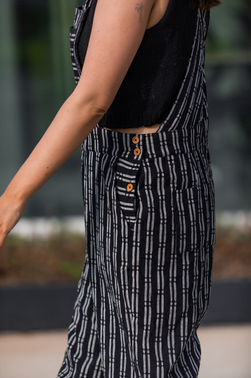 Dilsi Handwoven Cotton Overalls in Black and White - XS and XL Left
