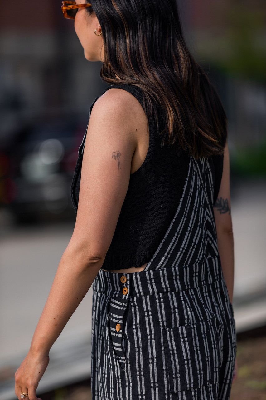 Dilsi Handwoven Cotton Overalls in Black and White - XS and XL Left