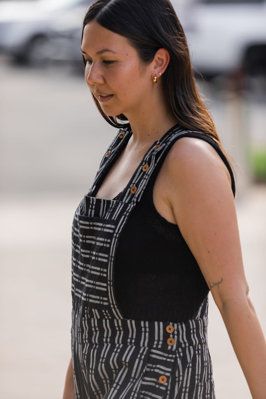 Dilsi Handwoven Cotton Overalls in Black and White - XS and XL Left