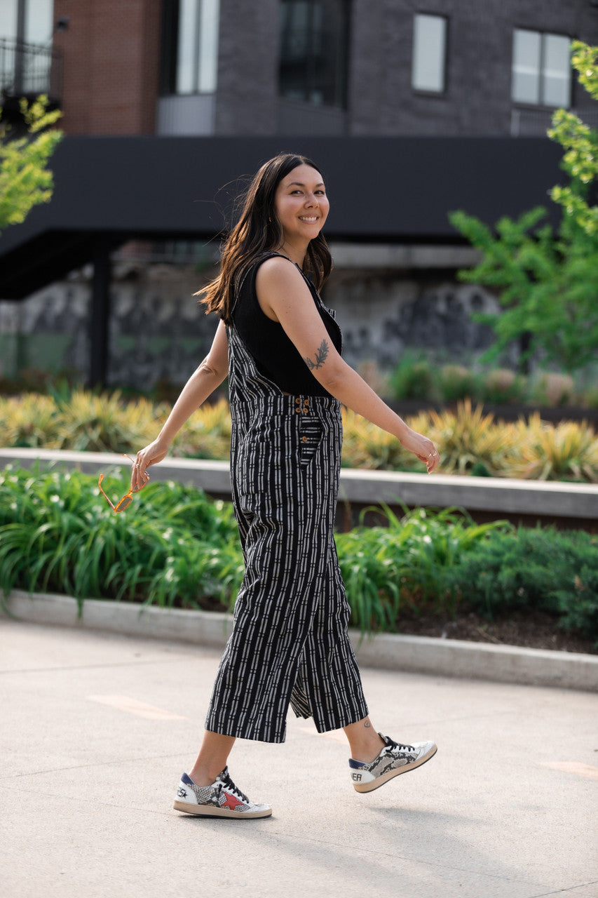 Dilsi Handwoven Cotton Overalls in Black and White - XS and XL Left