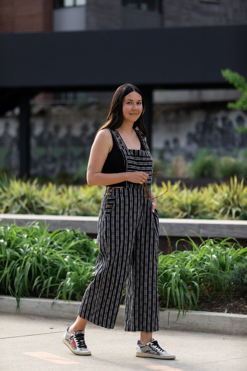 Dilsi Handwoven Cotton Overalls in Black and White - XS and XL Left
