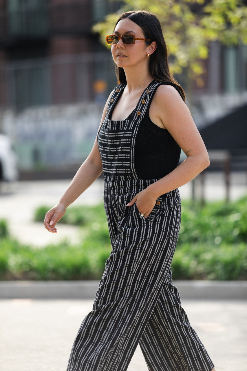 Dilsi Handwoven Cotton Overalls in Black and White - XS and XL Left