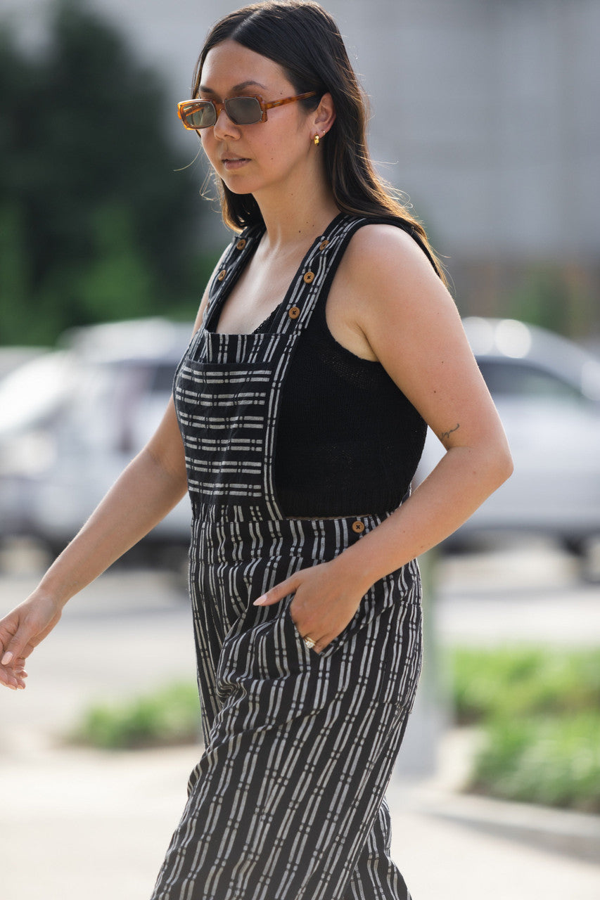 Dilsi Handwoven Cotton Overalls in Black and White - XS and XL Left
