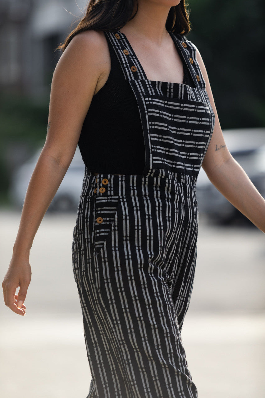 Dilsi Handwoven Cotton Overalls in Black and White - XS and XL Left