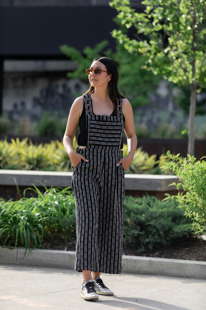 Dilsi Handwoven Cotton Overalls in Black and White - XS and XL Left