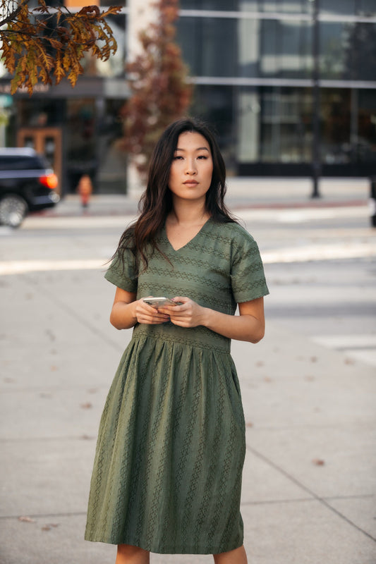 Eloise Handwoven Cotton Dress in Green Check