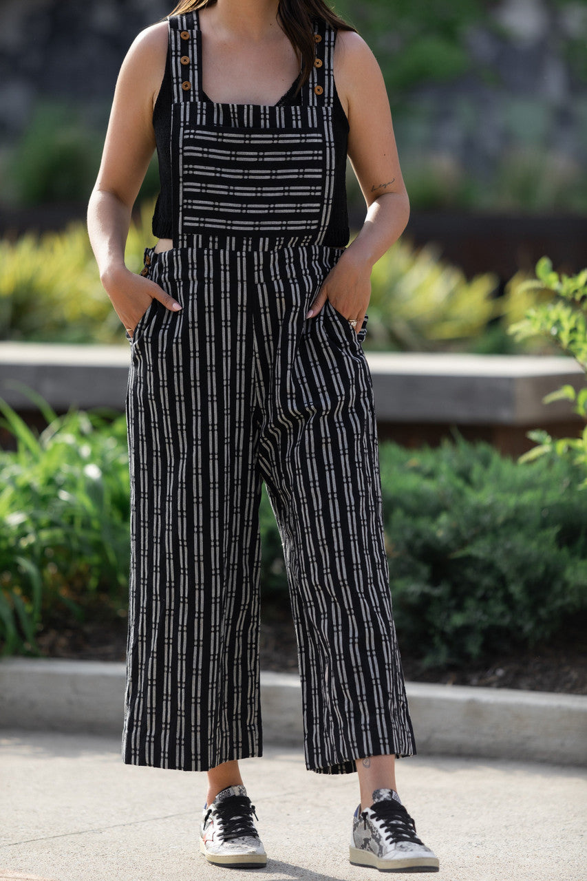 Dilsi Handwoven Cotton Overalls in Black and White - XS and XL Left