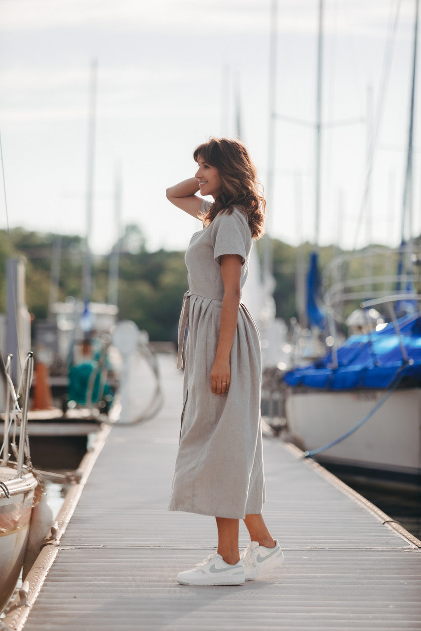 June Dress in Beige Linen Made to Order