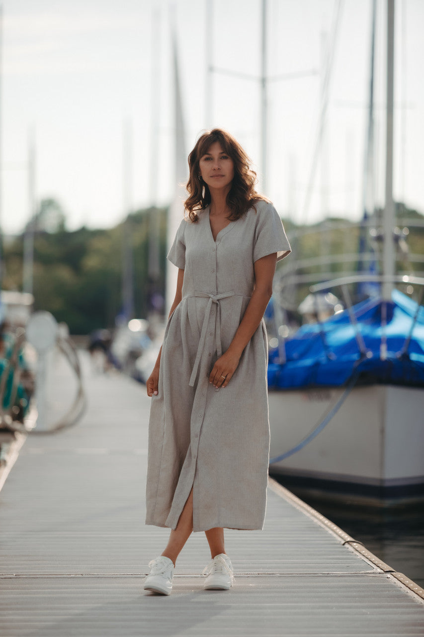 June Dress in Beige Linen Made to Order