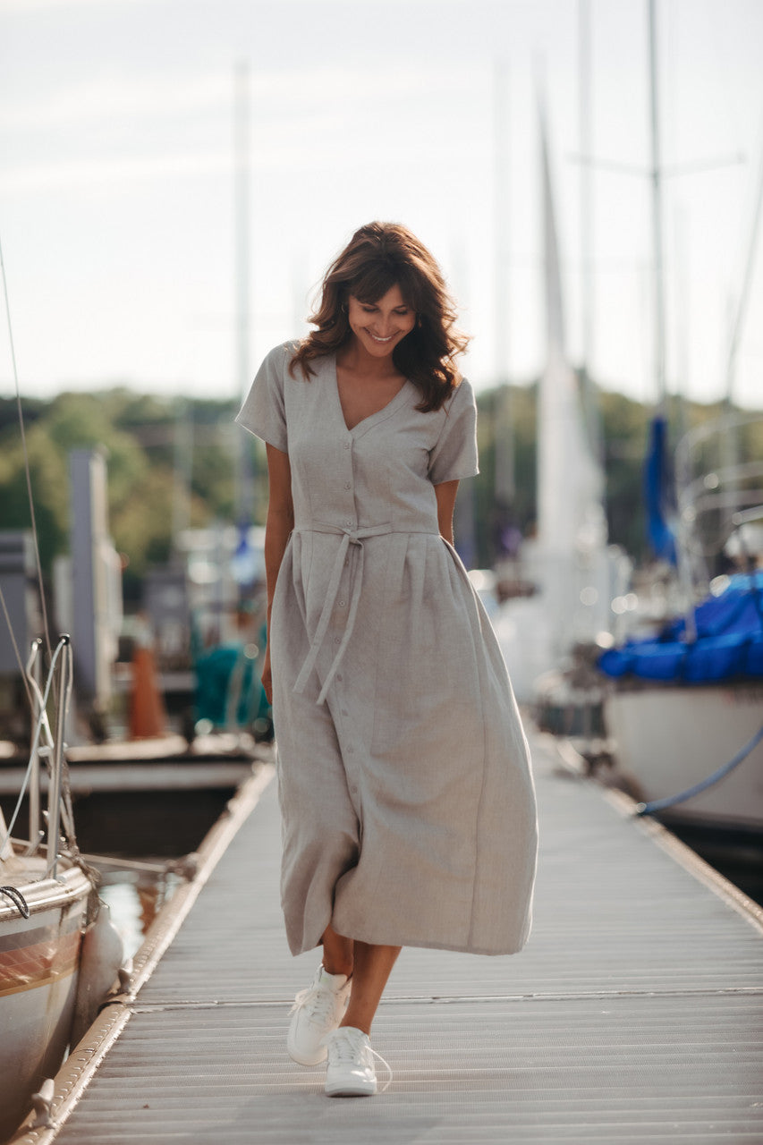 June Dress in Beige Linen Made to Order