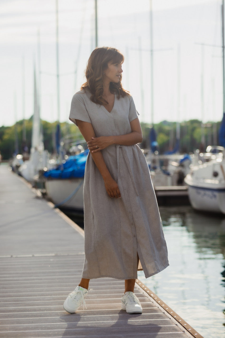 June Dress in Beige Linen Made to Order