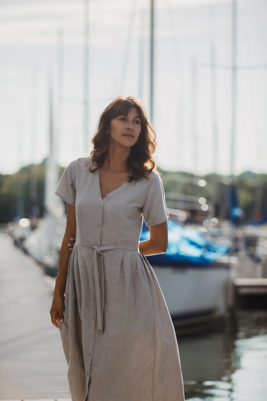 June Dress in Beige Linen Made to Order